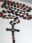 Pendentif Croix Extra Long 60 " Rouge Vert Verre Noir Câblé Perle Strand Collier