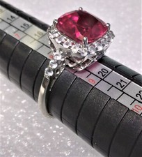 THL Samuel Aaron 10k White Gold 6 Carat Cushion Cut Red Garnet W/26 Clear Stones