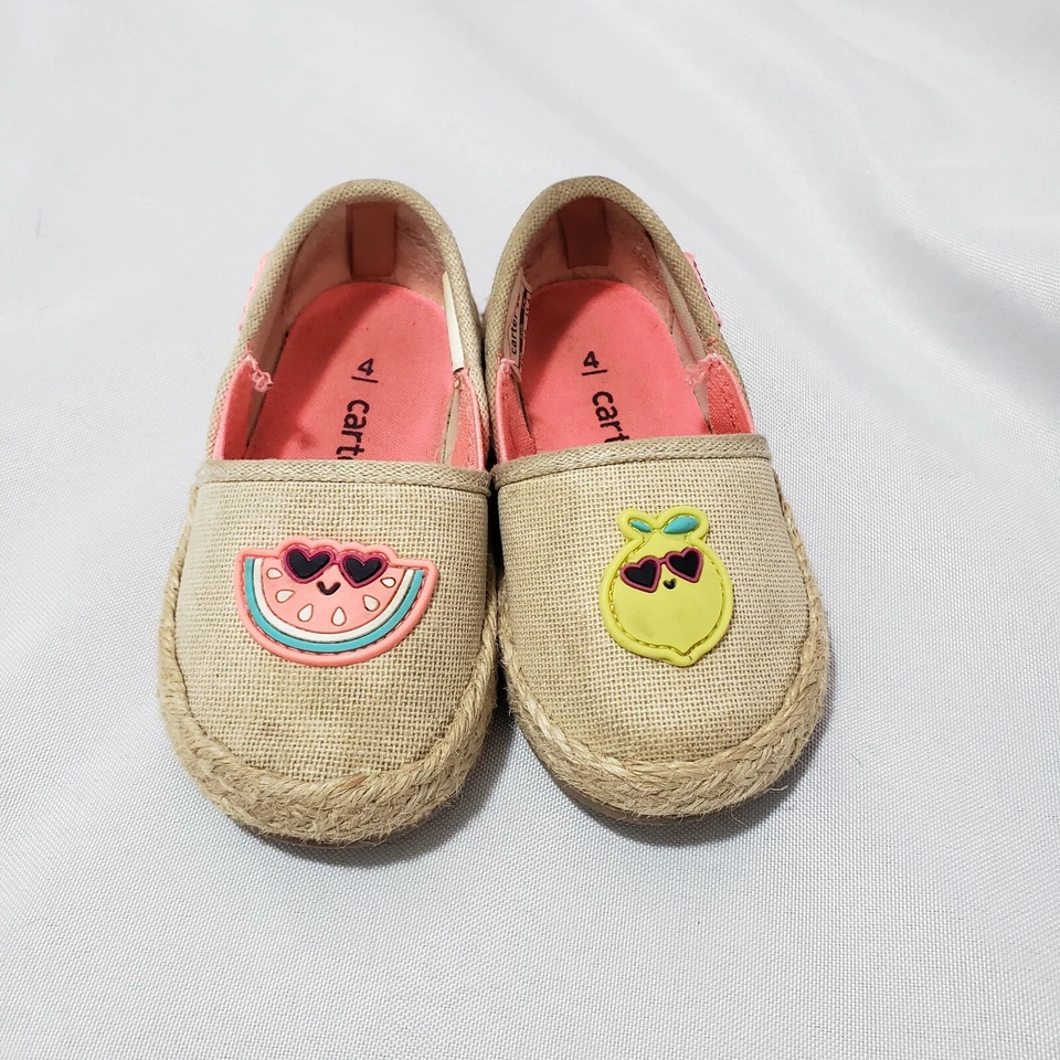 Sapato Carters Slip On Espadrille Lona Frutas Enfeitado Criança Tamanho 4 Bronzeado - Imagem 2 de 4