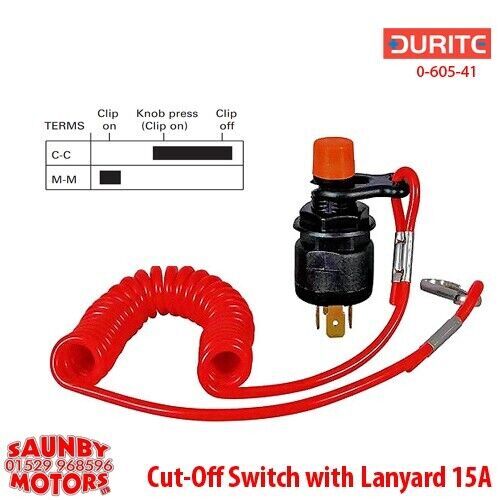 Durite 0-605-41 Marine Emergency Cut-Off Switch with Lanyard and Knob - 15A 12V