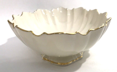 Lenox Oval Symphony Bowl 10 x 7 Bone China Scalloped Edge Footed Gold Rim Vintag