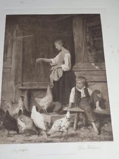 Rare Original Heliogravure Engraving by Albert Anker (1831-1910) Swiss Artist