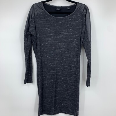 Maison Scotch womens dress 2 sheath heathered black stretch faux leather detail 