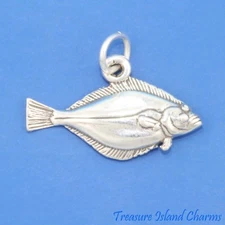 Pacific Halibut Flounder Fluke Flat Fish 925 Solid Sterling Silver Charm Pendant