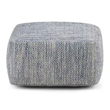 Nate Boho Square Pouf in Patterned Denim Melange Cotton