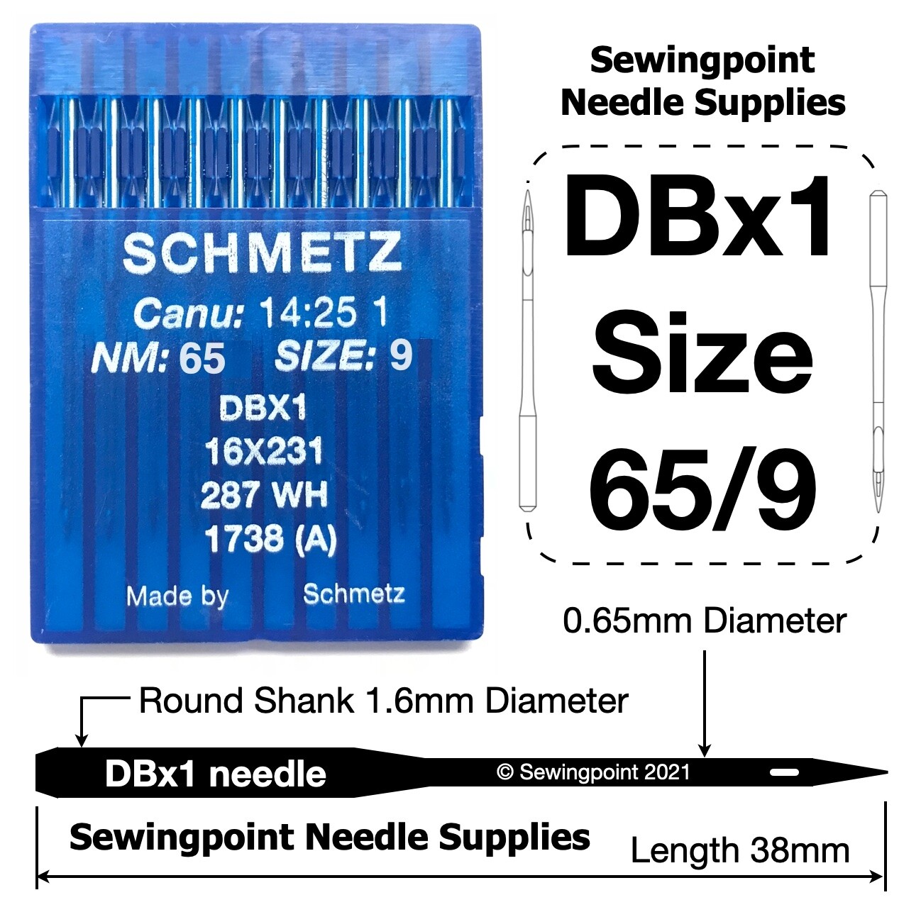Schmetz Industrial Sewing Machine Needles DBx1 R 16x231 287WH 1738 All