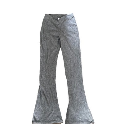 Colsie Womens Size S Cozy Ribbed Crossover Waistband Flare Legging Gray Pants