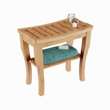 Bamboo Shower Bench Stool Wood with Storage Shelf Seating for Bathroom