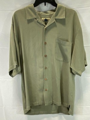 Tommy Bahama XL Silk CampShirt Palm Trees Island Dining Dancing Diving Green VTG