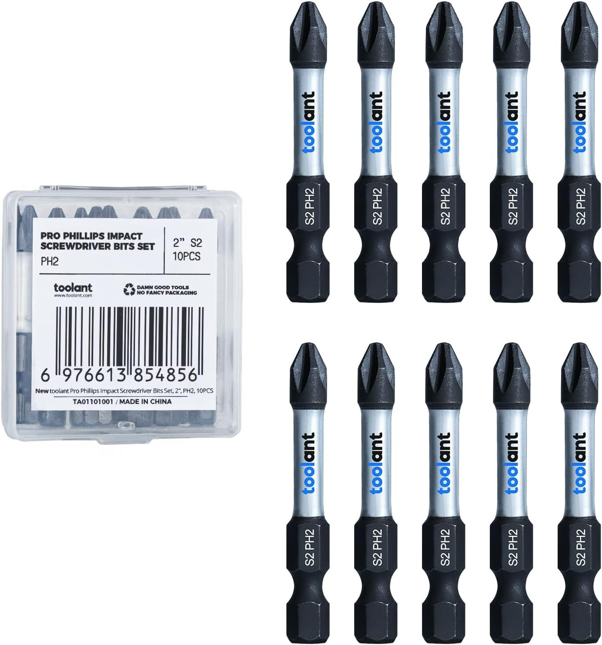 2 Inch Phillips Bit#2 Magnetic anti Slip Impact Screwdriver Bits Set(10Pack)