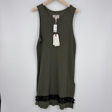 Current Elliott Muscle Tee T Shirt Dress Black Pom Poms Womens 3 (L) Army Green