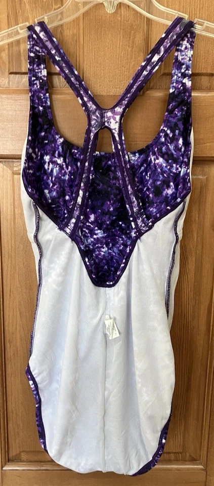 Speedo Mujer Talla 14 Ultraback Púrpura Blanco Negro Azul Estampado Completamente Forrado Foto 4 de 4