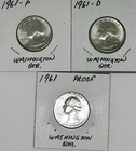 1961 GEM BU Silver Washington Quarter Lot (P & D) + Proof 25c US Coins .900