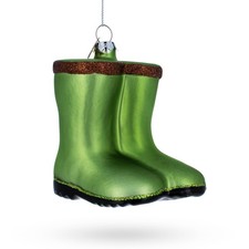 Green Rubber Boots Blown Glass Ornament