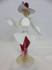 Vintage Murano Glass Venetian Dancer Red Dress White Peplum Goldoni 10.5" EUC