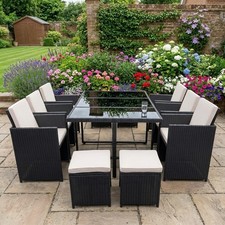 Rattan Garden Dining Set 10 Seater Cube Space Saving Patio Furniture Black Beige
