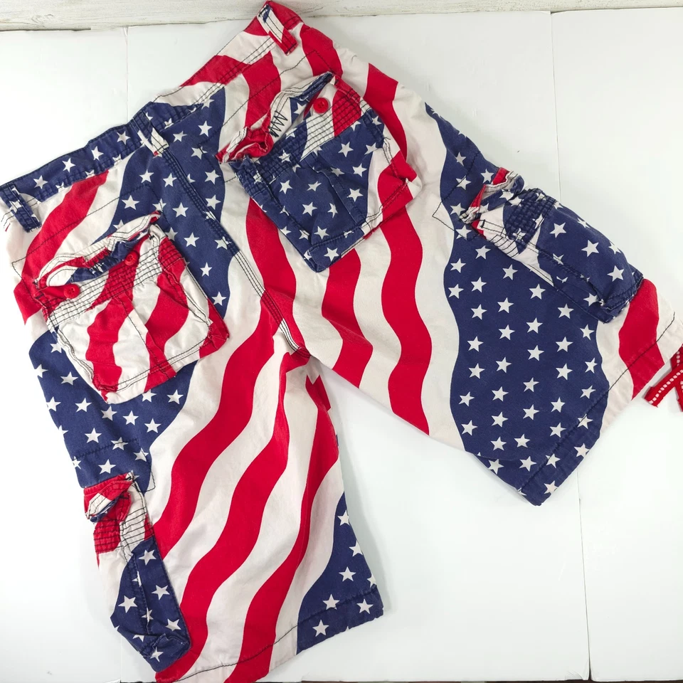 FOCUS 34 PANTALONES CORTOS CARGO ESTAMPADOS BANDERA EE. UU. PARA HOMBRE TALLA 34 ENTREPIERNA 12,5 pulgadas ❗*DEFECTOS* ❗.. Foto 2 de 4