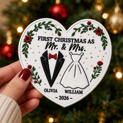 Retro Wedding Mr And Mrs Patch, Vintage Minimalist Heart Embroidered Badge