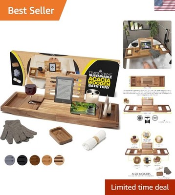 Stylish Adjustable Wooden Bathtub Tray - Spa Essentials with Bamboo Accessories