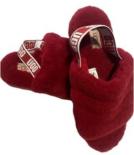 UGG Fluff Yeah Slide Slippers Red Sheepskin Furry Sandals Women  s Size 5 EU 37