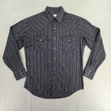 Wrangler Pearl Snap Shirt Mens Medium Black Striped Wrancher Long Sleeve Western