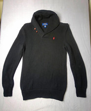 Polo Ralph Lauren Boys Black Shawl Collar Cotton Knit Sweater L 14-16 