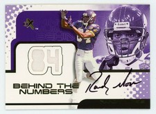 2001 Fleer EX Behind the Numbers Randy Moss Auto Dual Game Used Jersey Patch /84