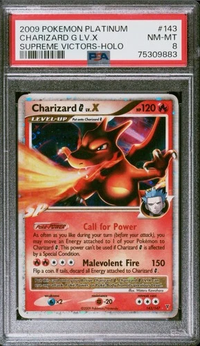 2009 Charizard G Lv.X 143/147 Holo Platinum Supreme Victors With Swirl PSA 8