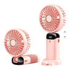 Safara Tech Pink Turbo Handheld Fan, USBC Rechargeable Mini Fan with Digital ...