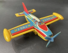 Vintage 1970s Shinwa Tin Litho Toy Airplane N7867R MDT-600 Passenger Propeller
