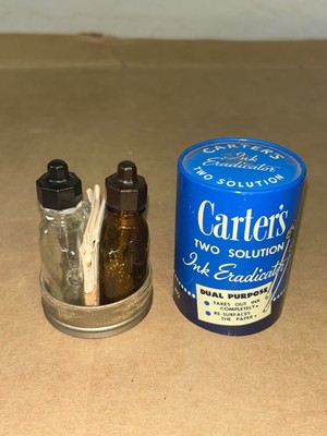 Vintage Carters Two Solution Ink Eradicator With Original Bottles + Instructions