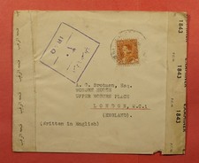 DR WHO 1944 IRAQ BAGHDAD TO ENGLAND WWII CENSOR 194442