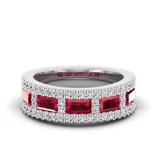 Ruby Emerald-Cut 6x4mm Eternity Wedding Band Ring With Rhodium Plated