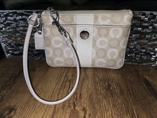 VTG Y2K Coach Signature Wristlet, White/Tan with Lavender Satin Interior