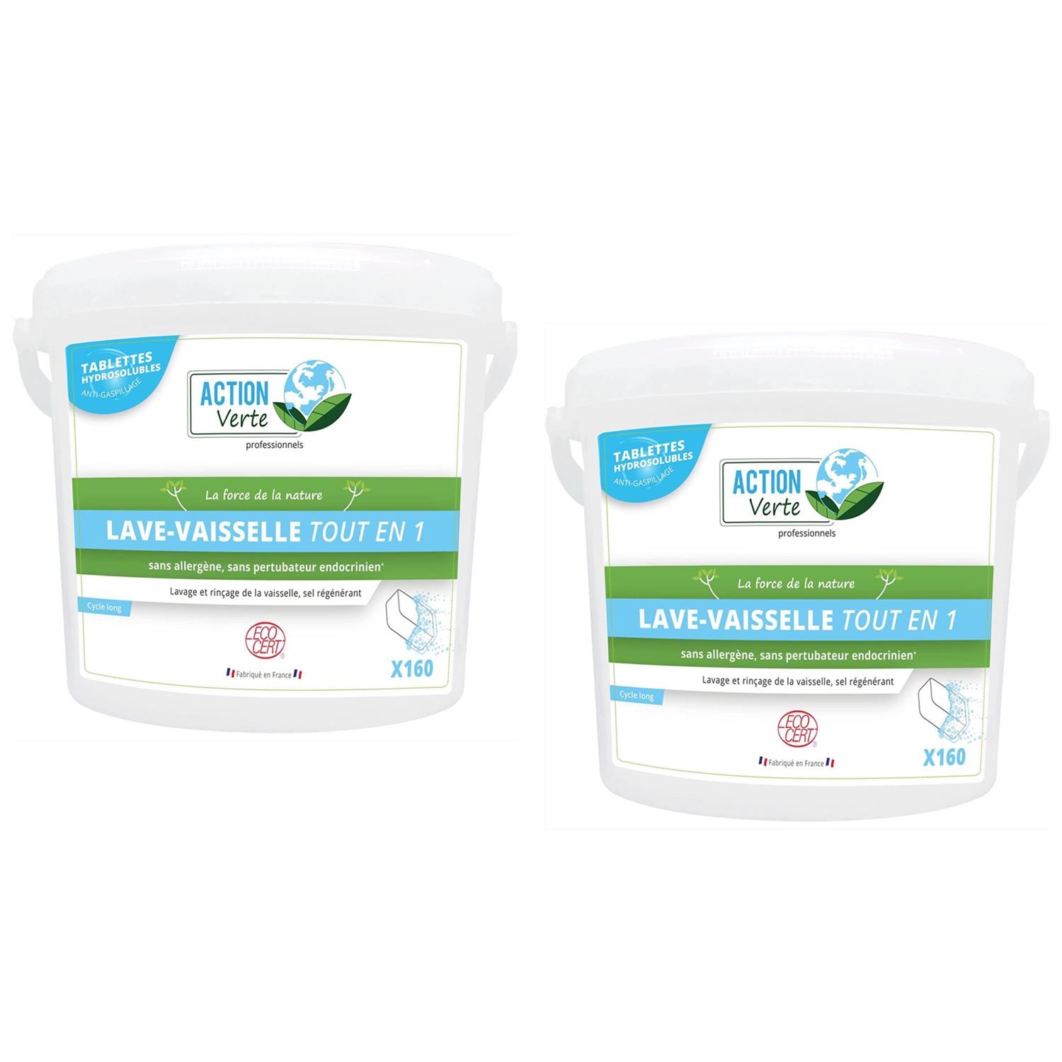 Tablettes lave-vaisselle Action verte en lot de 2 seaux pour 320 lavages tout-en-un