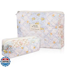 2PC Makeup Bag Set, Cute Cosmetic Bag for Women Girls, Floral Coq