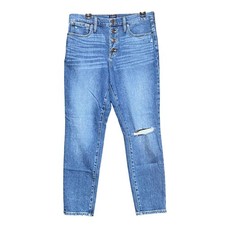 J. Crew 10" High Rise Skinny Jeans Button Fly Distressed Medium Wash Size 30 NWT