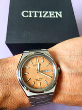 Citizen Eco-Drive Titanium Bracelet Watch Salmon Dial Day/Date Ref 9661912