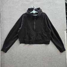 Lululemon Women Hoodie 12 Black Scuba Oversized 1/2 Zip Logo Long Sleeve