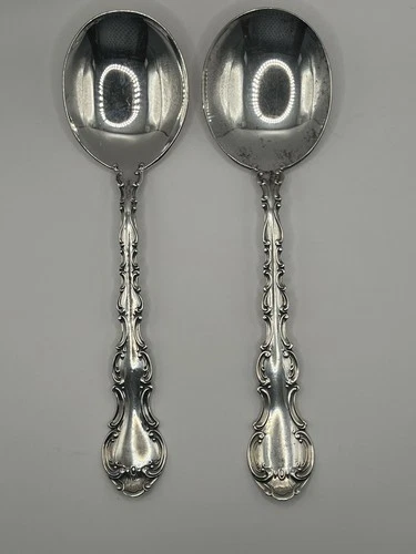 2 Gorham STRASBOURG Pattern Sterling Silver Round Bowl Cream Soup Spoons, 6-1/4”