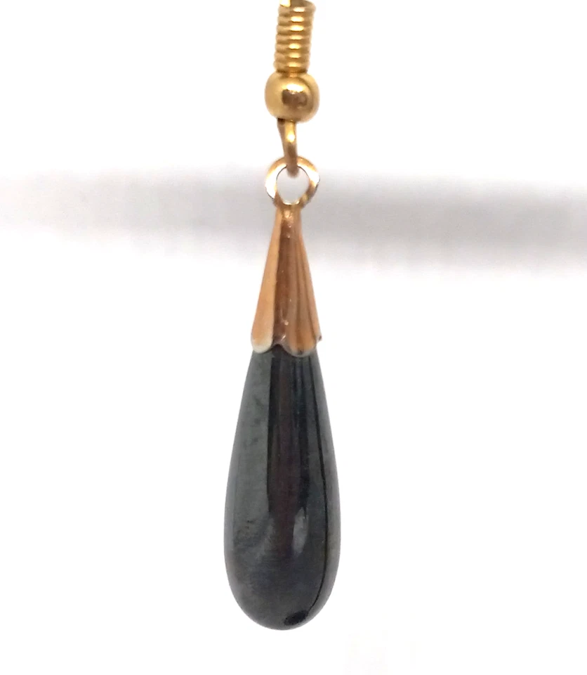 Stunning Gray Hematite Long Teardrop 1 Inch Dangle Hook Earrings - Image 2 of 4