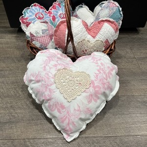 Vtg Material Heart Pillow 16” Inch Handmade