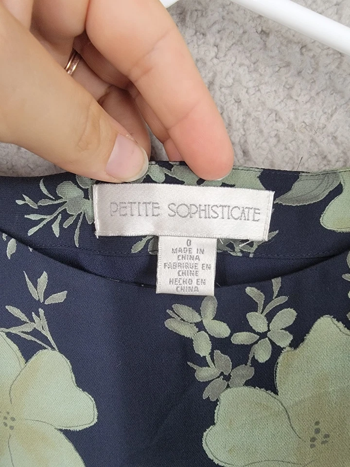 Vestido Vaina Floral Vintage Años 90 Seda Talla 0 Pequeño Sofisticado Cuello Barco Azul Foto 4 de 4