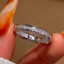 Clear CZ Band Ring Silver Plated Channel Set Size 7 NEW Sparkle 4mm Anniversary