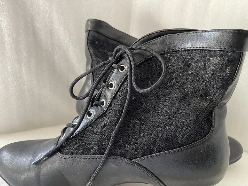 Funtasma 8.5 Negro Encaje Victoriano Bruja Steampunk Botines Juegos con disfraces Tacón Bajo Foto 3 de 4
