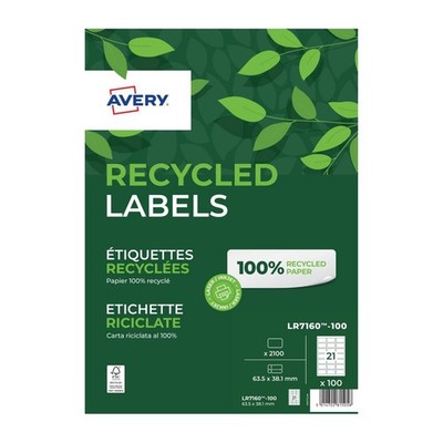 Avery Weiß 63,5 x 38,1 mm Selbstklebende Laser Recycelt Adressetiketten - 21 Pro