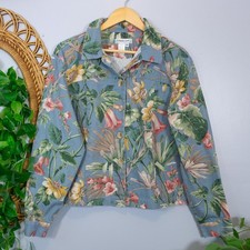 Vtg Cottagecore Blue Floral Cotton Cropped Jacket Botanical Layer Soft Summer