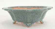Tokoname Bonsai Pot by Eimei Lobed Ken Mokko Yozan Rustic Speckled Green Planter