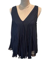 Ladies Navy Blue Max Studio Flowy V Neck Top L