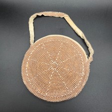 VINTAGE Beaded Evening Purse Womens Peach Faux Pearl Round Clutch Japan READ